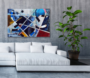 Sylvain Leblanc - Aviron Brun Bleu - 15x72" or 72x15" - technique mixte - mixed media
